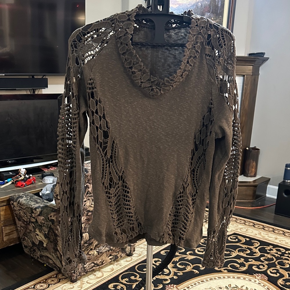 Small XCVI olive green Crochet Women's sweater